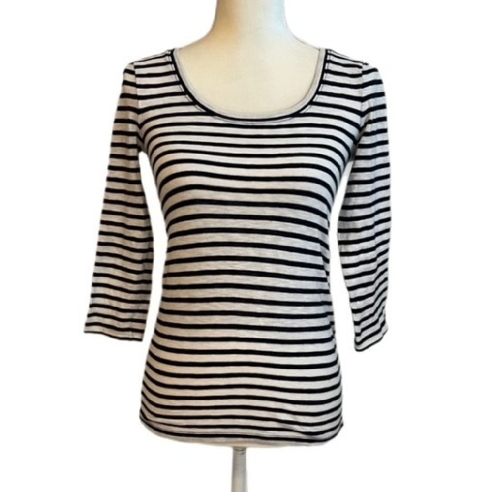 J Crew Navy and White Striped Zip Back Top